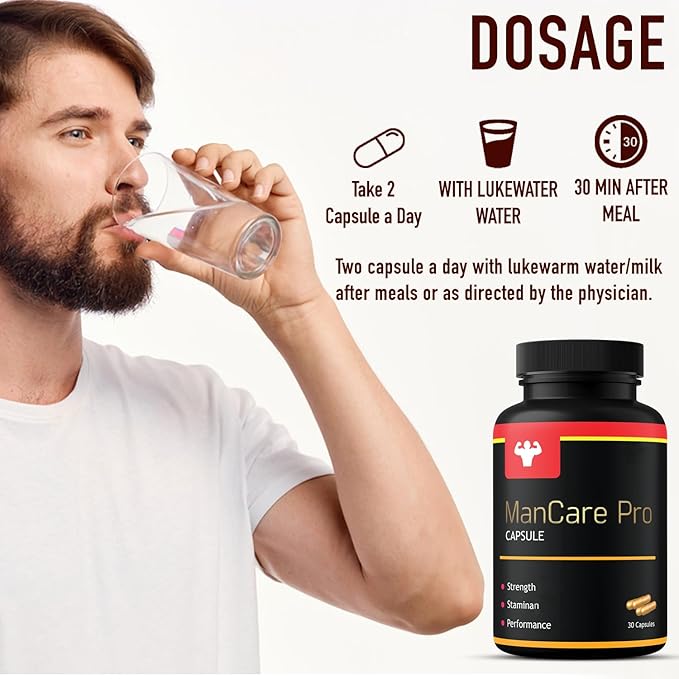 ManCare Pro Capsules for Men – 30 Capsules | With Shilajit, Ashwagandha, Kaunch Beej, Safed Musli & Vaidarikand | Ayurvedic Supplement for Strength, Stamina & Vitality