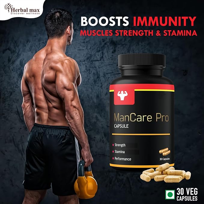 ManCare Pro Capsules for Men – 30 Capsules | With Shilajit, Ashwagandha, Kaunch Beej, Safed Musli & Vaidarikand | Ayurvedic Supplement for Strength, Stamina & Vitality
