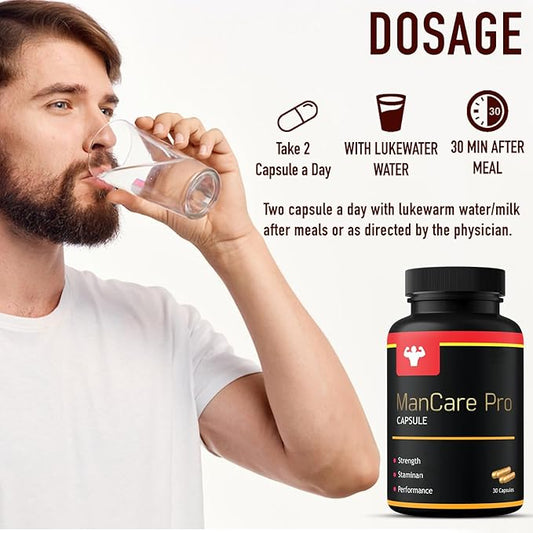 ManCare Pro Capsules for Men – 30 Capsules | With Shilajit, Ashwagandha, Kaunch Beej, Safed Musli & Vaidarikand | Ayurvedic Supplement for Strength, Stamina & Vitality
